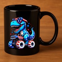 Patriotic T Rex Riding Monster Truck 11oz C Handle Ceramic Mug