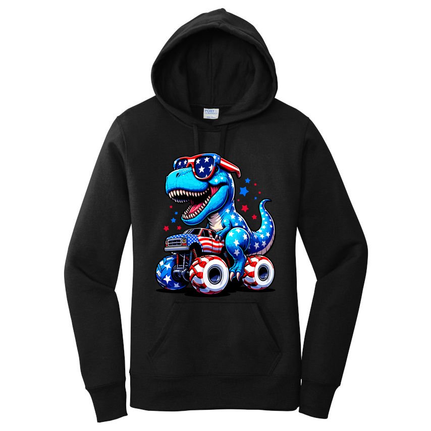 Patriotic T Rex Riding Monster Truck Women's Pullover Hoodie