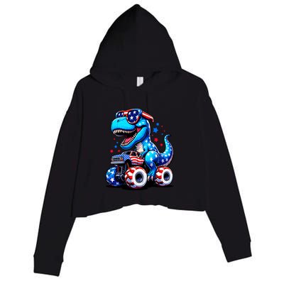 Patriotic T Rex Riding Monster Truck Crop Fleece Hoodie