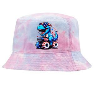 Patriotic T Rex Riding Monster Truck Tie-Dyed Bucket Hat