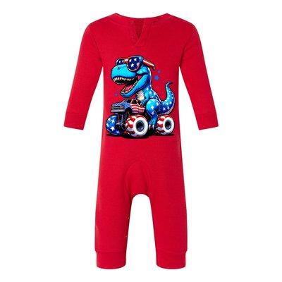 Patriotic T Rex Riding Monster Truck Infant Fleece One Piece