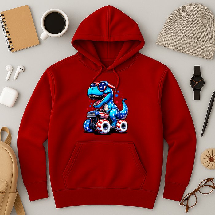Patriotic T Rex Riding Monster Truck Hoodie