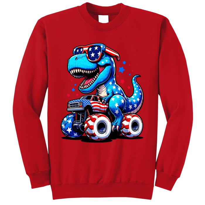 Patriotic T Rex Riding Monster Truck Sweatshirt