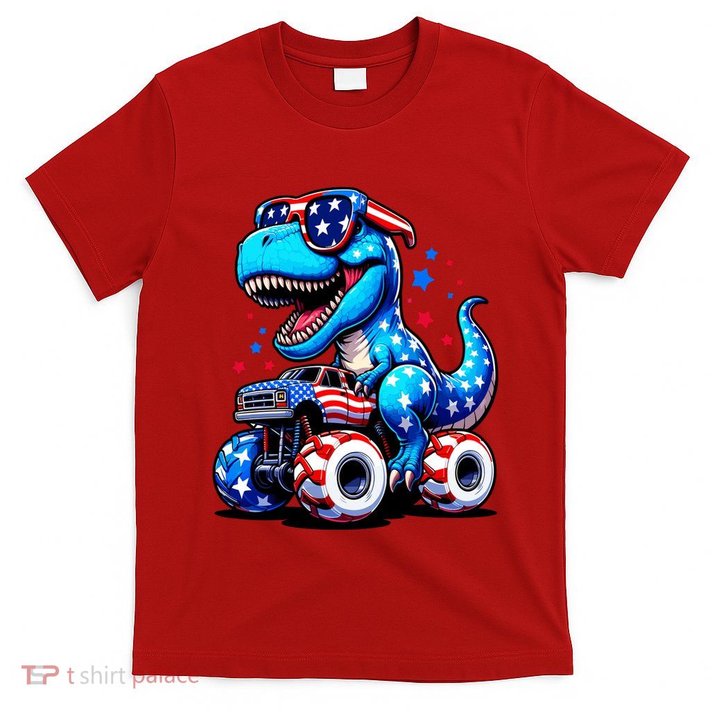 Patriotic T Rex Riding Monster Truck T-Shirt