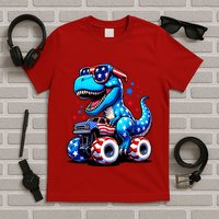 Patriotic T Rex Riding Monster Truck T-Shirt
