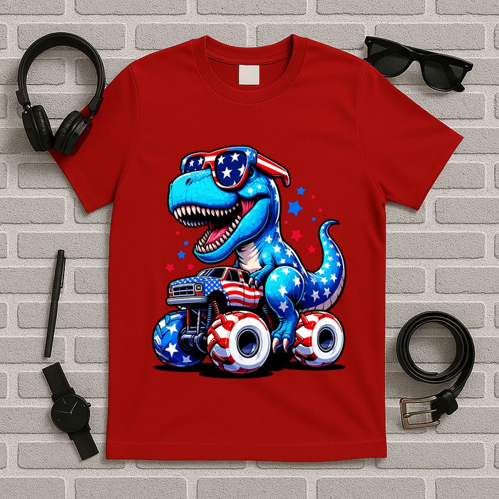 Patriotic T Rex Riding Monster Truck T-Shirt