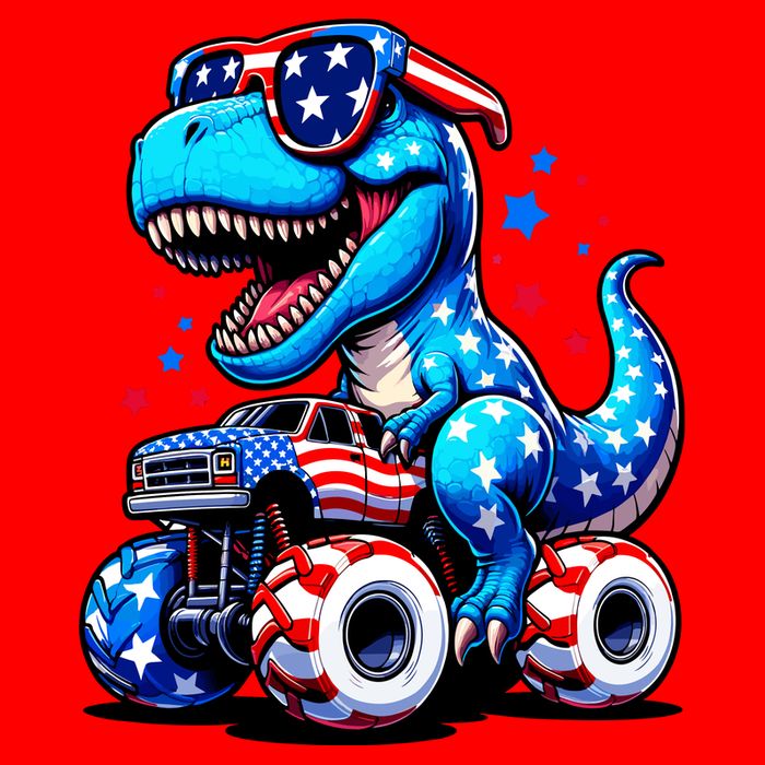 Patriotic T Rex Riding Monster Truck T-Shirt