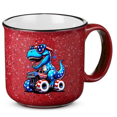 Patriotic T Rex Riding Monster Truck 15oz Campfire Ceramic Mug