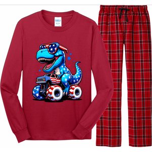 Patriotic T Rex Riding Monster Truck Long Sleeve Pajama Set