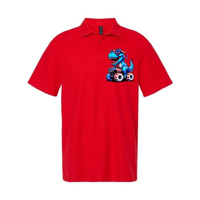 Patriotic T Rex Riding Monster Truck Softstyle Adult Sport Polo