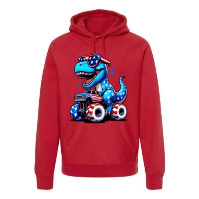 Patriotic T Rex Riding Monster Truck Premium Hoodie