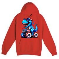 Patriotic T Rex Riding Monster Truck Premium Pullover Hoodie