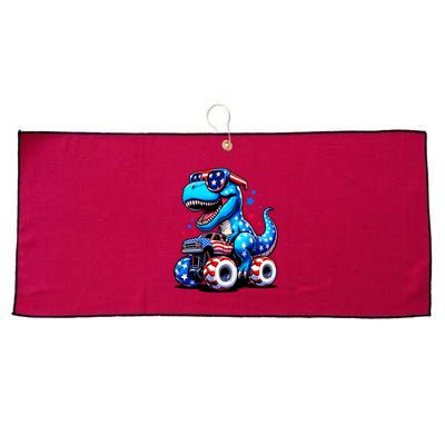 Patriotic T Rex Riding Monster Truck Large Microfiber Waffle Golf Towel