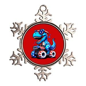 Patriotic T Rex Riding Monster Truck Metallic Star Ornament