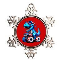 Patriotic T Rex Riding Monster Truck Metallic Star Ornament