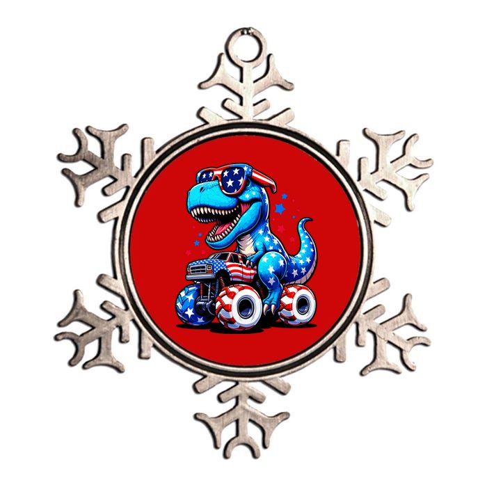 Patriotic T Rex Riding Monster Truck Metallic Star Ornament