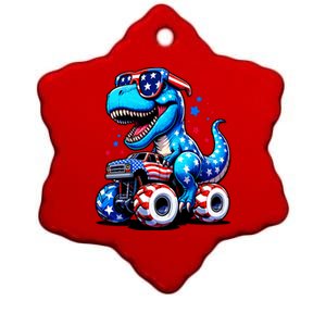 Patriotic T Rex Riding Monster Truck Ceramic Star Ornament