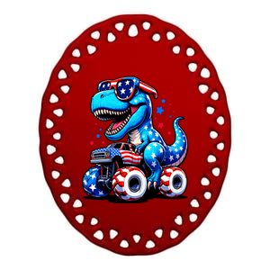 Patriotic T Rex Riding Monster Truck Ceramic Oval Ornament