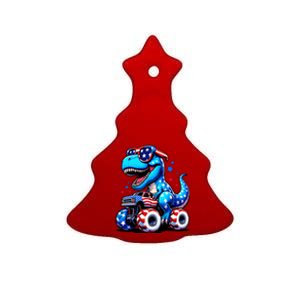 Patriotic T Rex Riding Monster Truck Ceramic Tree Ornament