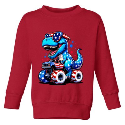 Patriotic T Rex Riding Monster Truck Toddler Sweatshirt
