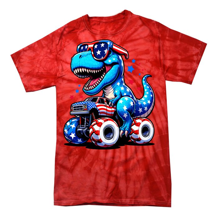 Patriotic T Rex Riding Monster Truck Tie-Dye T-Shirt