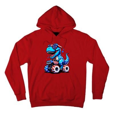 Patriotic T Rex Riding Monster Truck Tall Hoodie