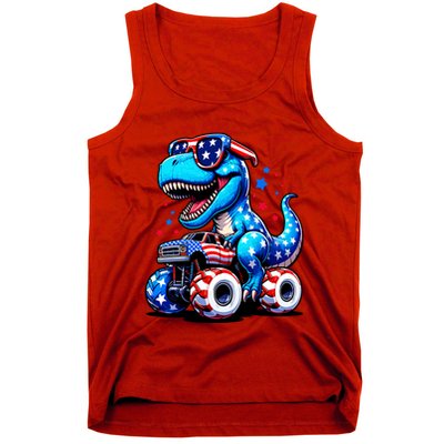 Patriotic T Rex Riding Monster Truck Tank Top