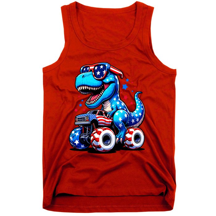 Patriotic T Rex Riding Monster Truck Tank Top