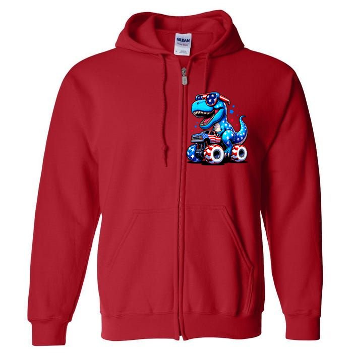 Patriotic T Rex Riding Monster Truck Full Zip Hoodie