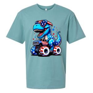 Patriotic T Rex Riding Monster Truck Sueded Cloud Jersey T-Shirt