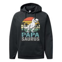 Papasaurus T Rex Dinosaur Papa Saurus Family Matching Hoodie Performance Fleece Hoodie