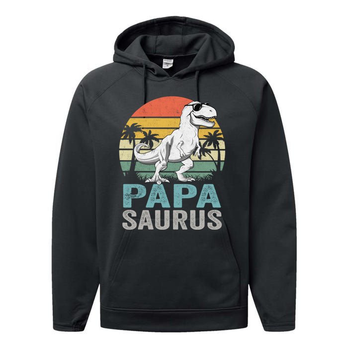 Papasaurus T Rex Dinosaur Papa Saurus Family Matching Hoodie Performance Fleece Hoodie