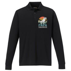 Papasaurus T Rex Dinosaur Papa Saurus Family Matching Hoodie Performance Long Sleeve Polo