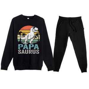 Papasaurus T Rex Dinosaur Papa Saurus Family Matching Hoodie Premium Crewneck Sweatsuit Set