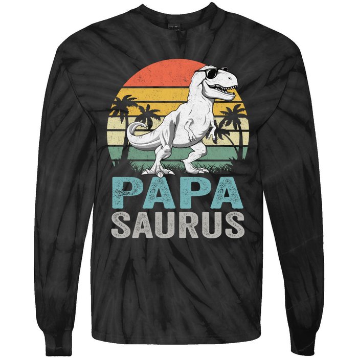 Papasaurus T Rex Dinosaur Papa Saurus Family Matching Hoodie Tie-Dye Long Sleeve Shirt