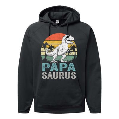 Papasaurus T Rex Dinosaur Papa Saurus Family Matching Performance Fleece Hoodie