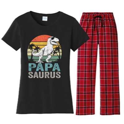 Papasaurus T Rex Dinosaur Papa Saurus Family Matching Women's Flannel Pajama Set