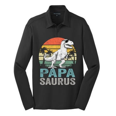 Papasaurus T Rex Dinosaur Papa Saurus Family Matching Silk Touch Performance Long Sleeve Polo