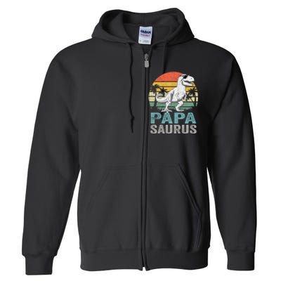 Papasaurus T Rex Dinosaur Papa Saurus Family Matching Full Zip Hoodie