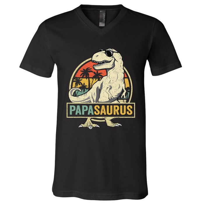 Papasaurus T Rex Dinosaur Papa Saurus Family Matching V-Neck T-Shirt