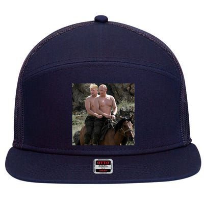 Putin Trump Riding Horse | Russia Tee 7 Panel Mesh Trucker Snapback Hat