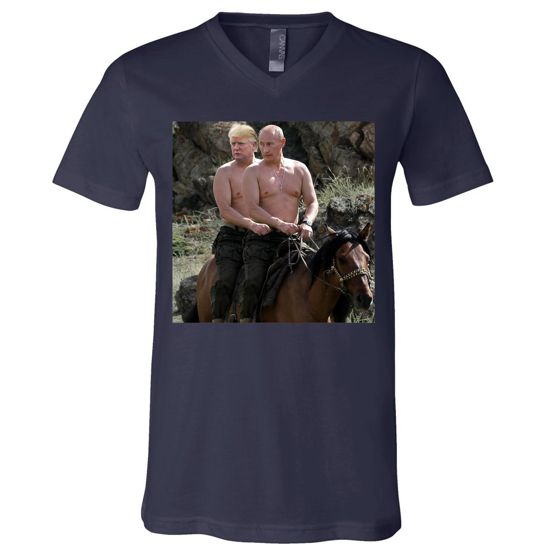 Putin Trump Riding Horse | Russia Tee V-Neck T-Shirt