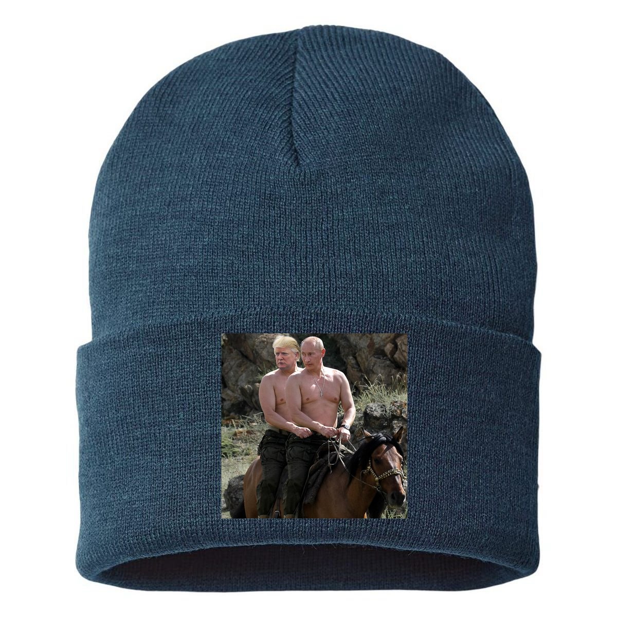 Putin Trump Riding Horse | Russia Tee Sustainable Knit Beanie