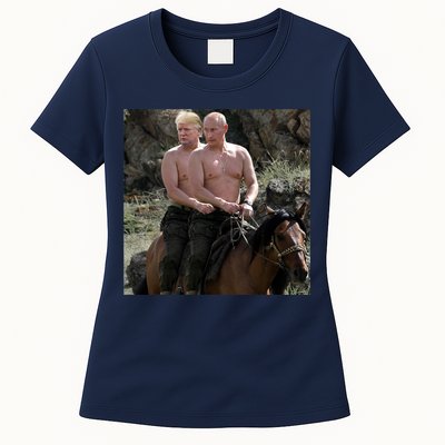 Putin Trump Riding Horse | Russia Tee Womens T-Shirt