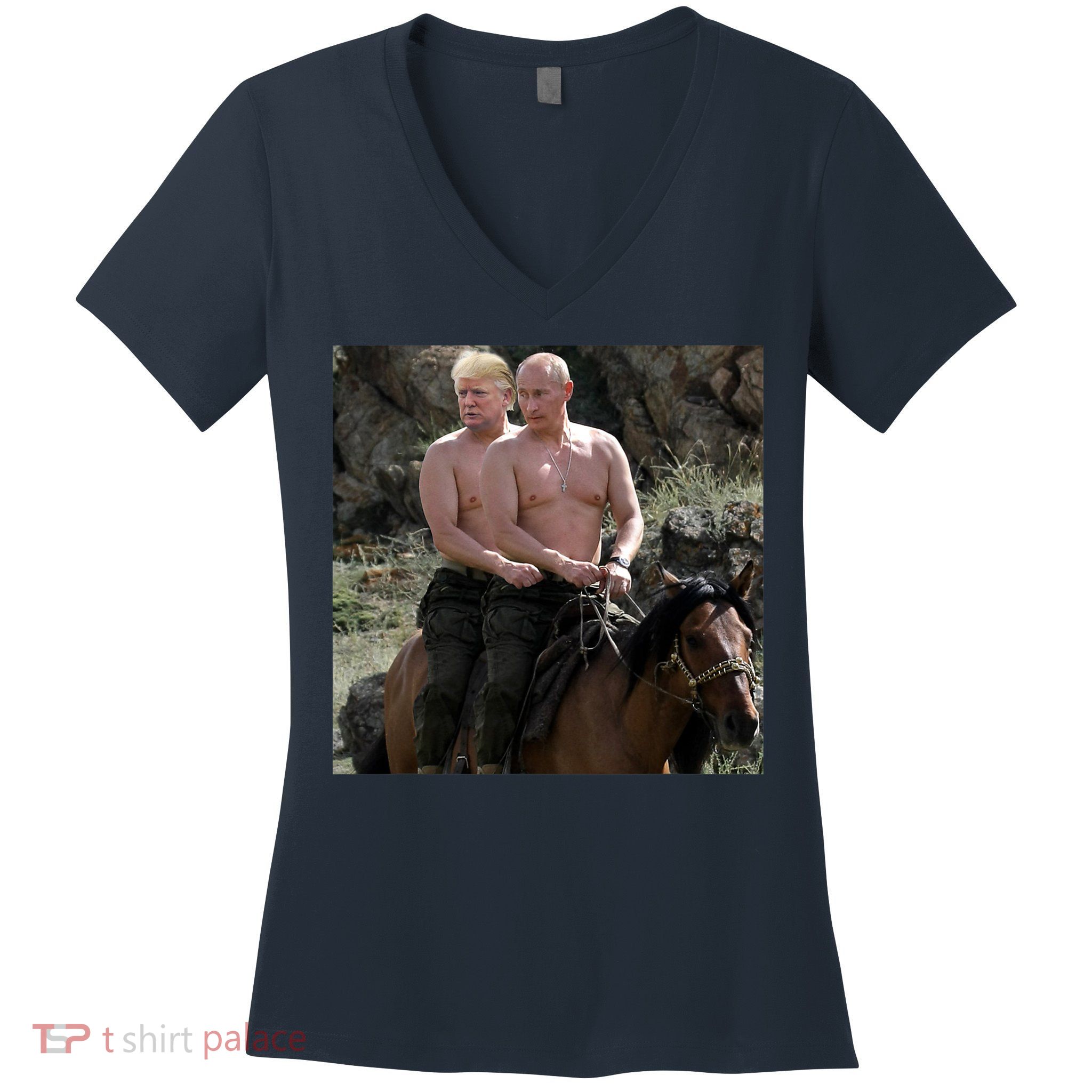 Putin Trump Riding Horse | Russia Tee Women's V-Neck T-Shirt