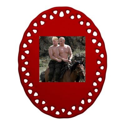 Putin Trump Riding Horse | Russia Tee Ceramic Oval Ornament