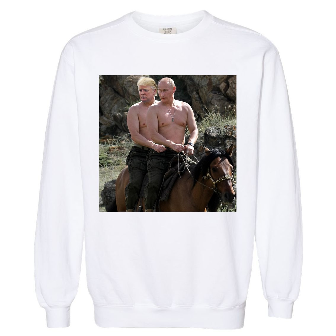 Putin Trump Riding Horse | Russia Tee Garment-Dyed Sweatshirt
