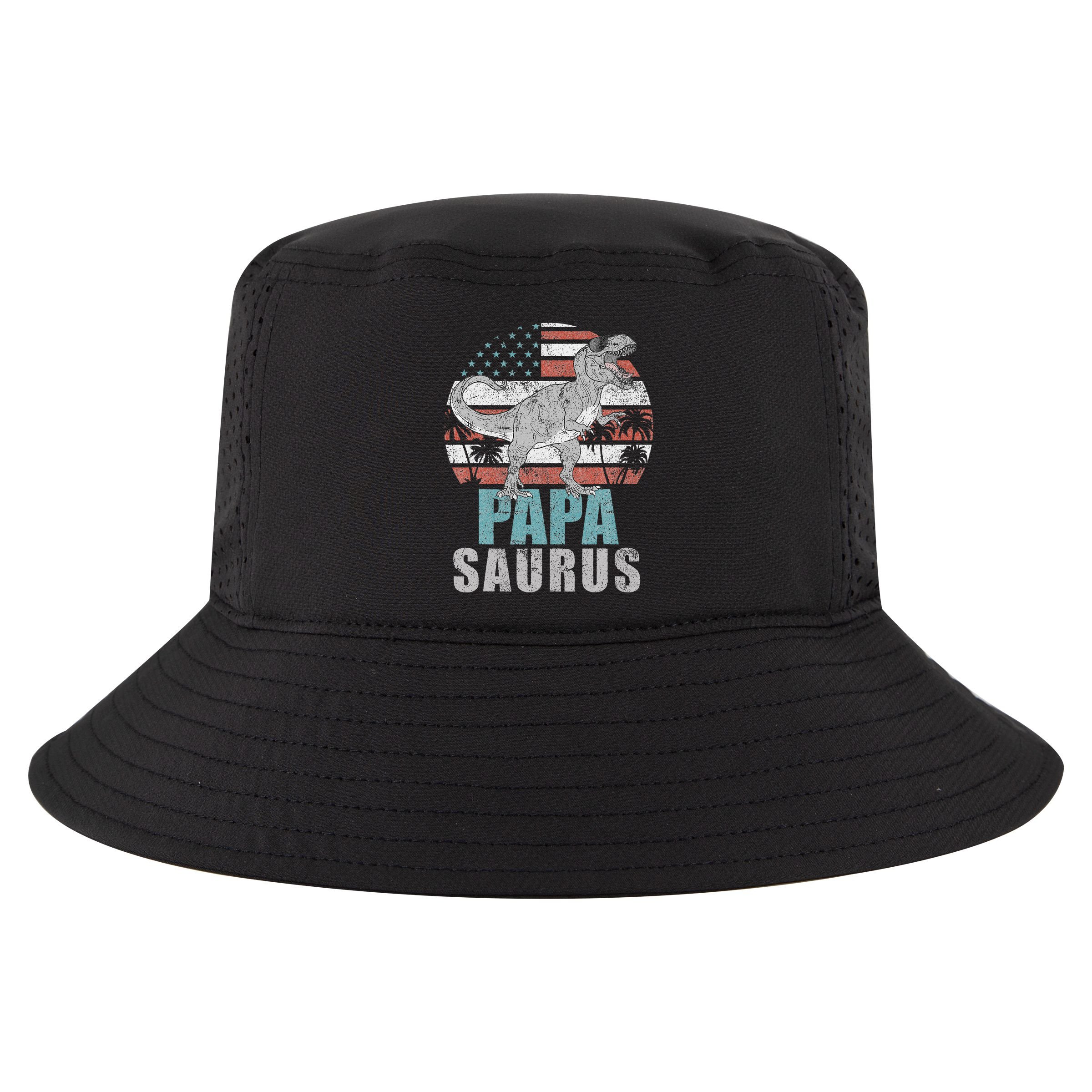 Papasaurus T Rex Dinosaur Papa Saurus American Flag Gift Cool Comfort Performance Bucket Hat