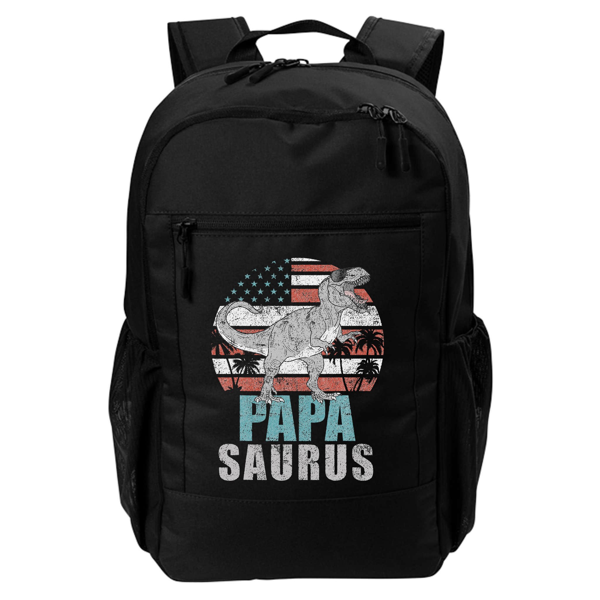 Papasaurus T Rex Dinosaur Papa Saurus American Flag Gift Backpack