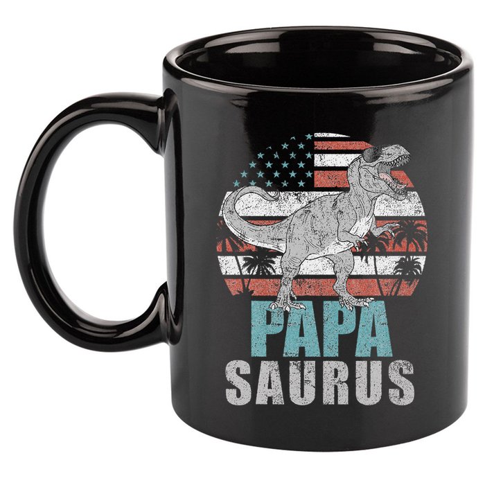 Papasaurus T Rex Dinosaur Papa Saurus American Flag Gift 11oz C Handle Ceramic Mug